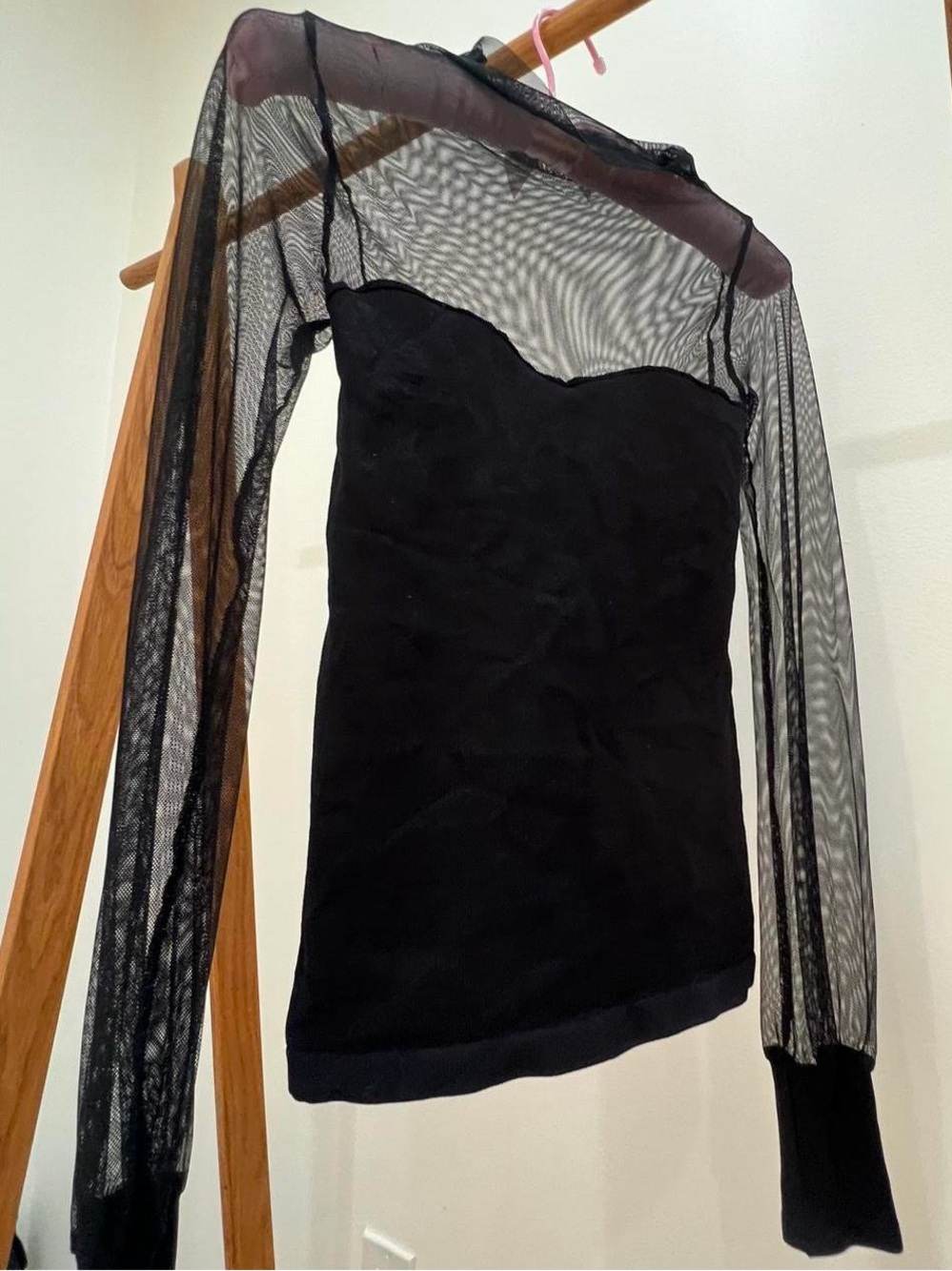 Free People Black Mesh Sleeve Sweetheart Neck Tank